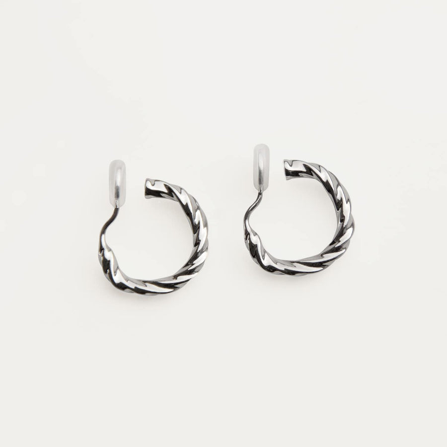 Tango Swirl Clip-on Silver Hoop Earrings - EARA