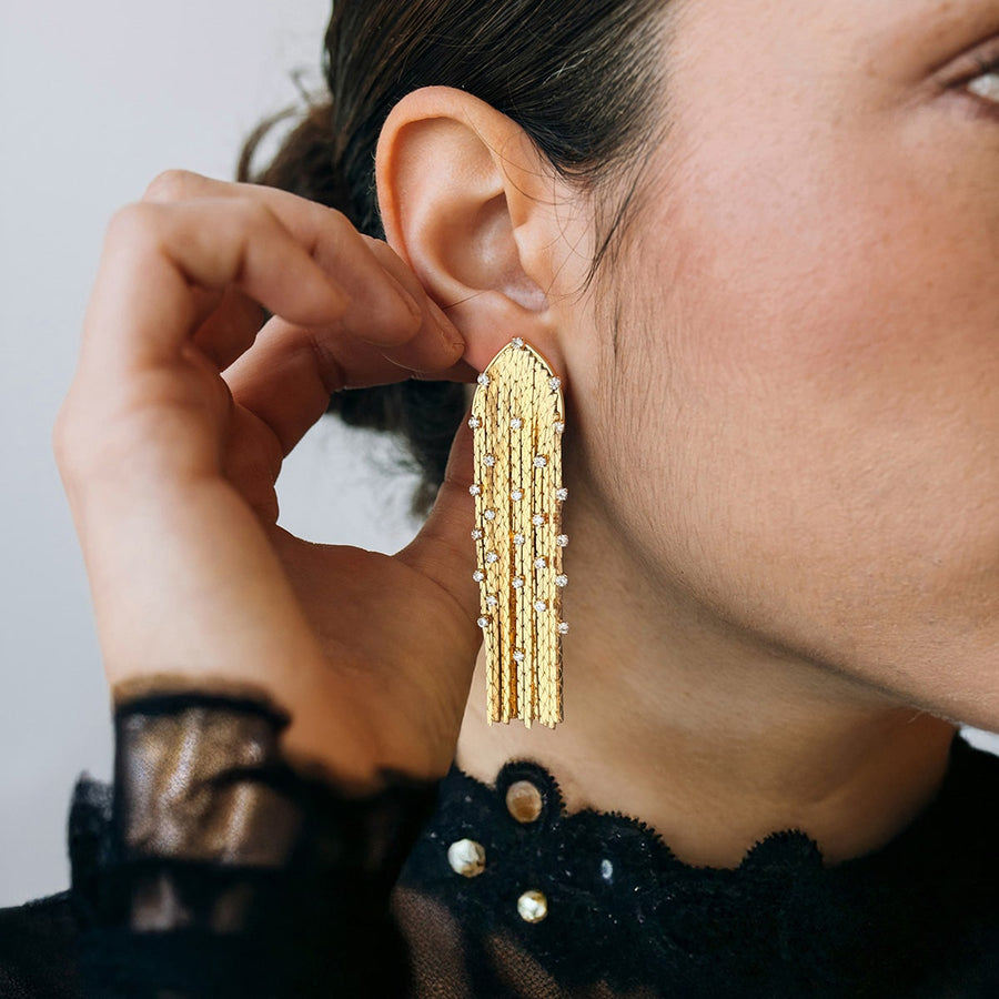 Nerida Waterfall Fringe Clip-on Earrings in Silver - EARA