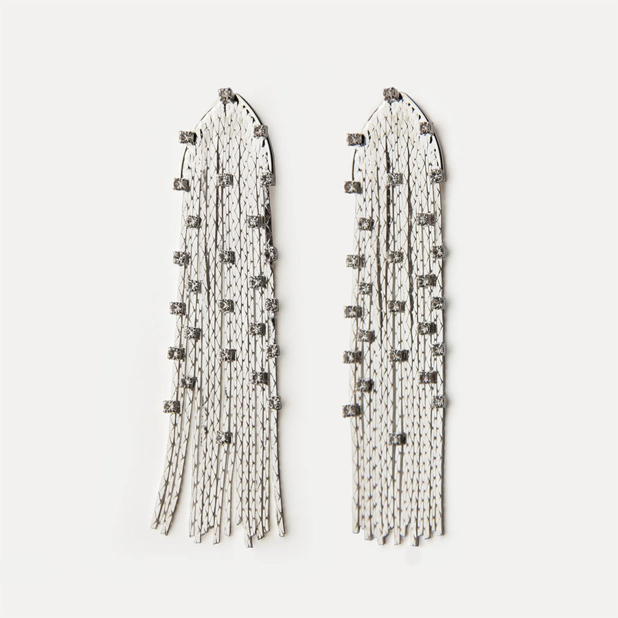 Nerida Waterfall Fringe Clip-on Earrings in Silver - EARA