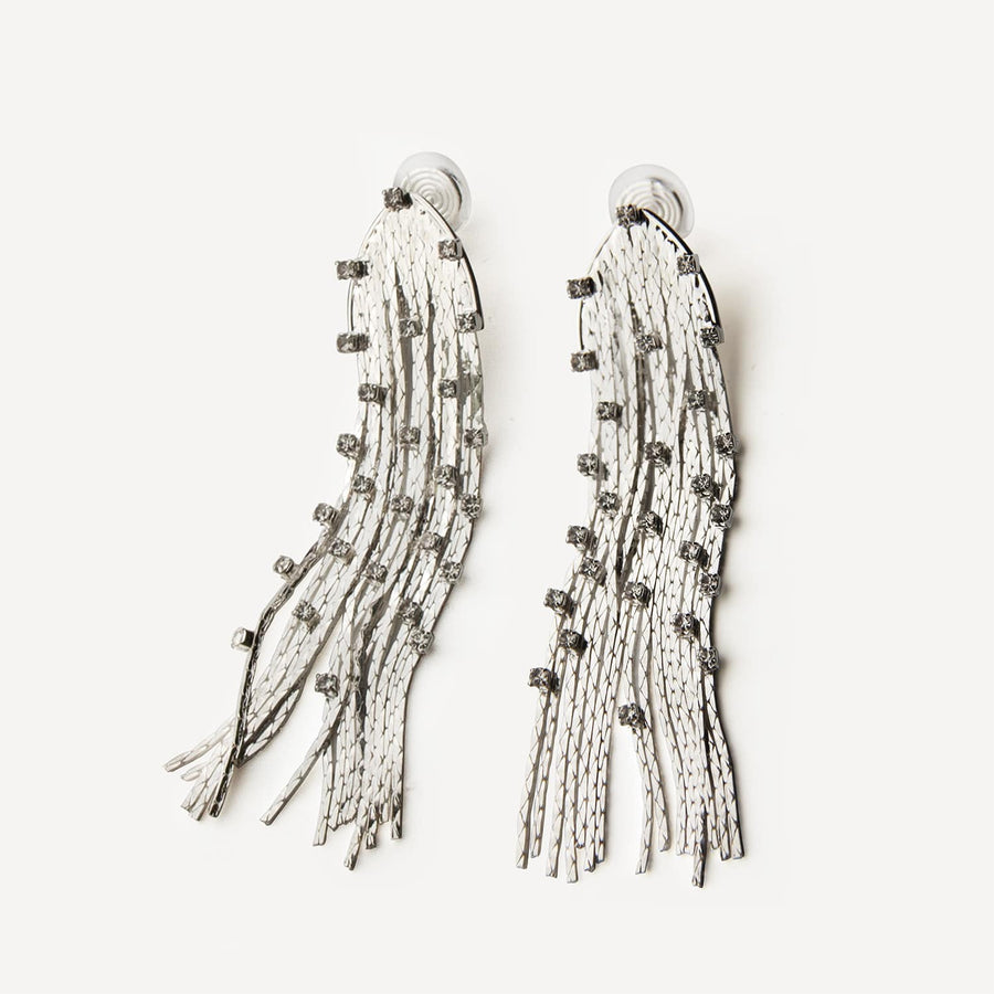 Nerida Waterfall Fringe Clip-on Earrings in Silver - EARA