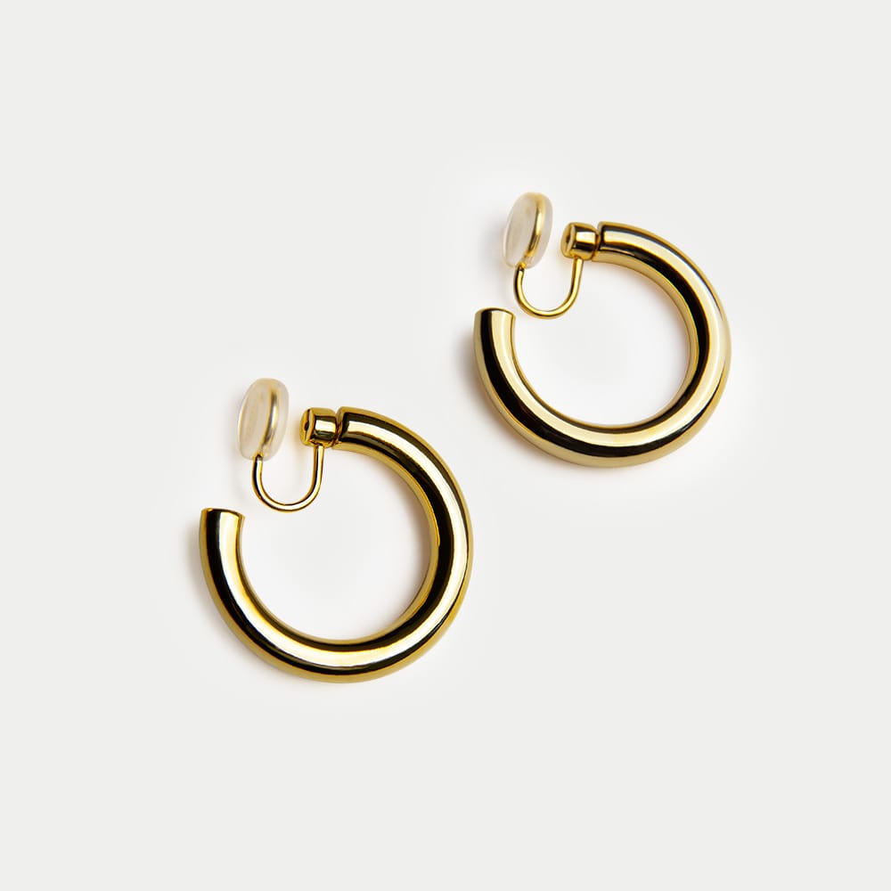 Eileen Gold Clip-On Hoop Earrings Silver