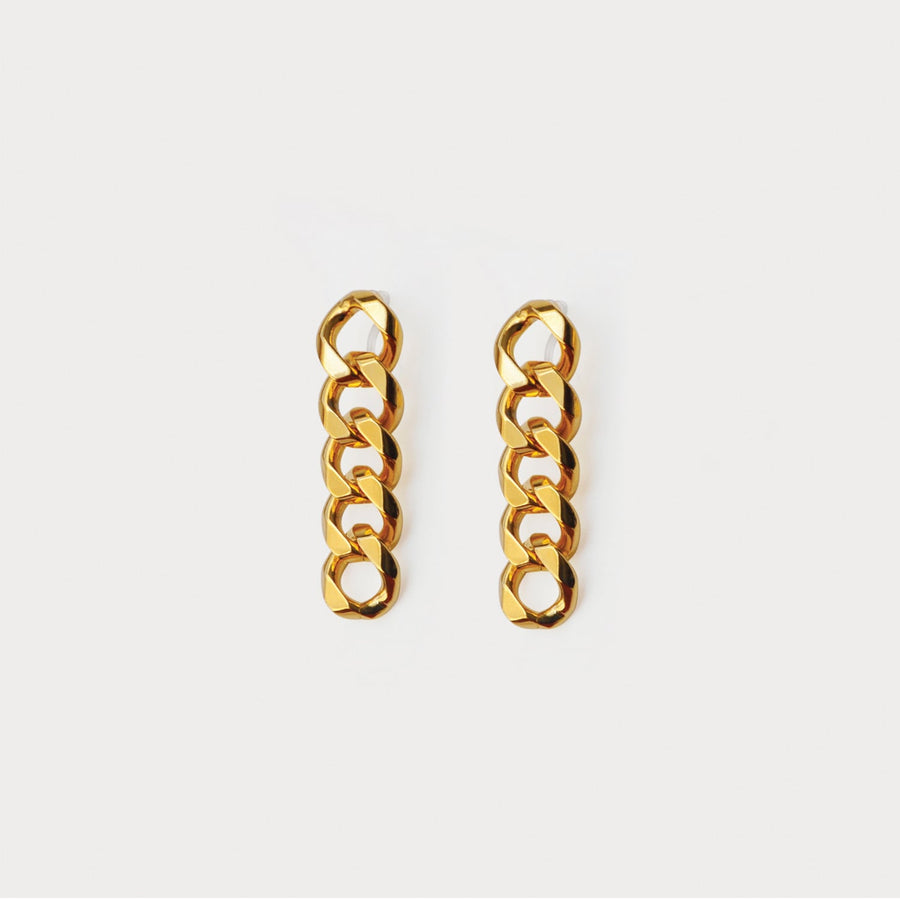 Curb Chain Clip-On Earrings in Gold Long Pair