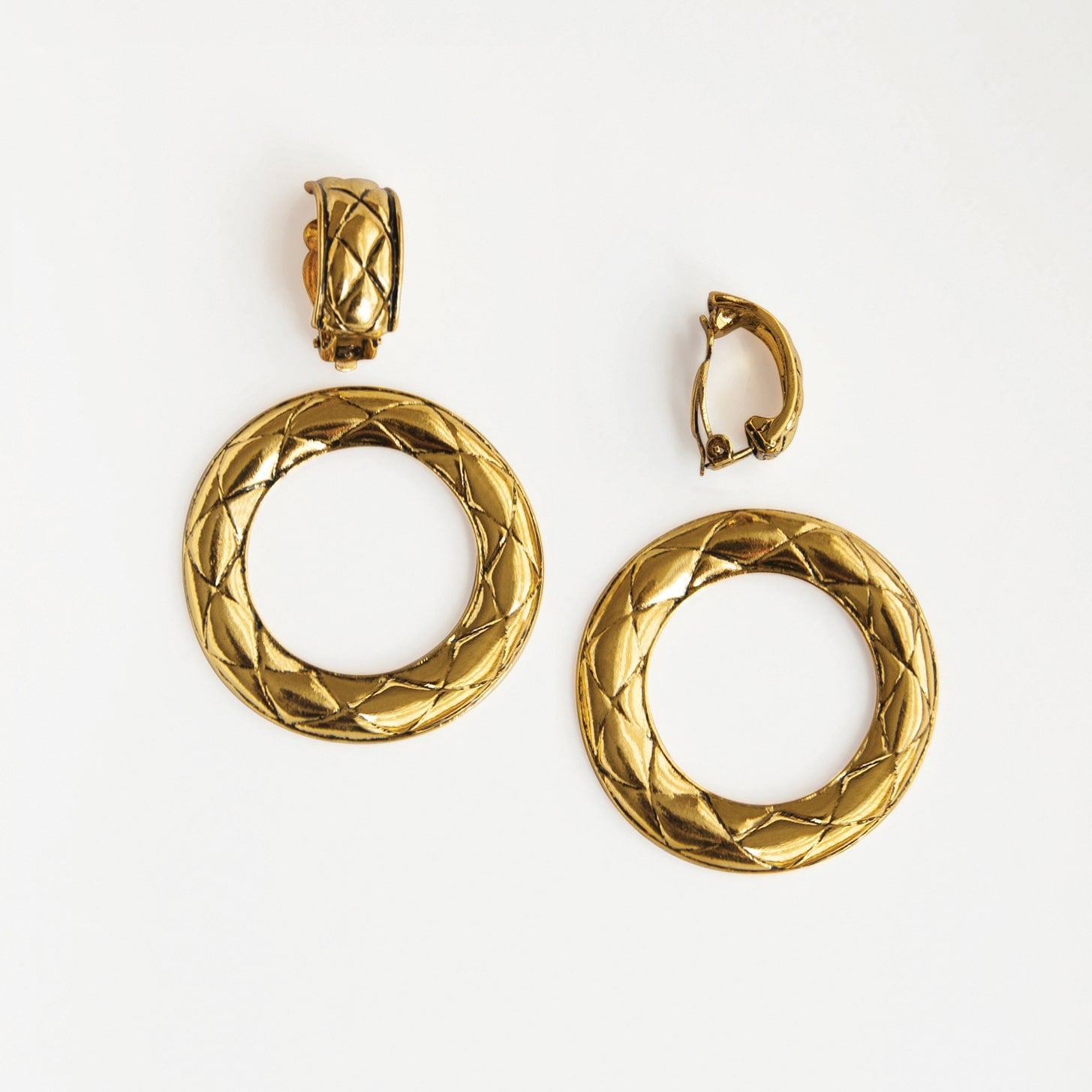 Prima Donna Gold Quilted Clip-on Hoop Earrings | EARA