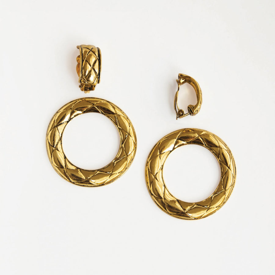 Prima Donna Gold Quilted Clip-on Hoop Earrings.